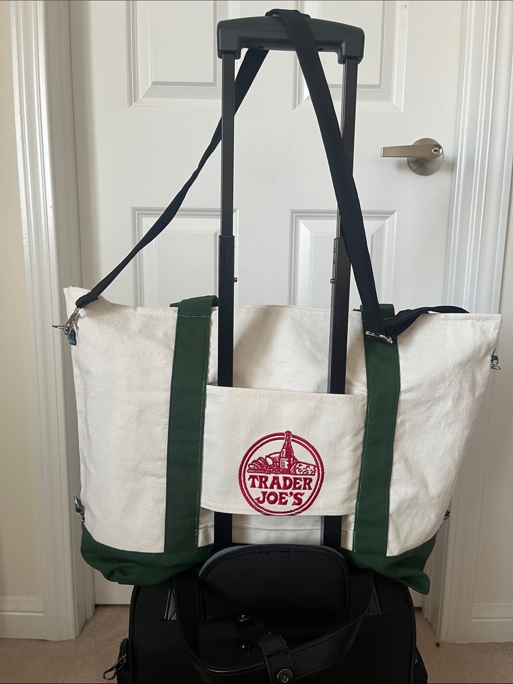 Canvas Large Tote Bag in White and Green